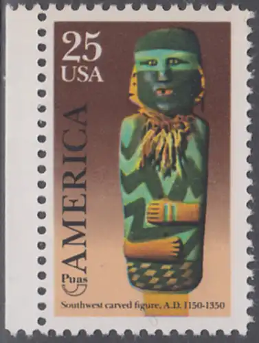 USA Michel 2055 / Scott 2426 postfrisch EINZELMARKE RAND links- Amerika: Kunst und Brauchtum der indianischen Ureinwohner; Schnitzfigur (Mimbres-Kultur)