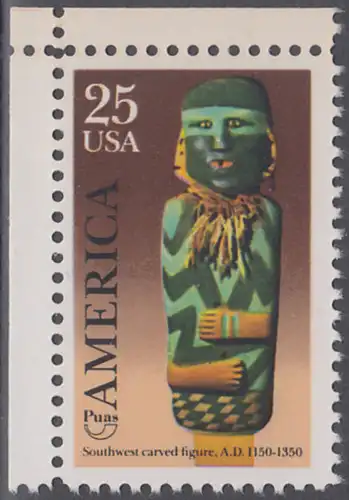 USA Michel 2055 / Scott 2426 postfrisch EINZELMARKE ECKRAND oben links- Amerika: Kunst und Brauchtum der indianischen Ureinwohner; Schnitzfigur (Mimbres-Kultur)