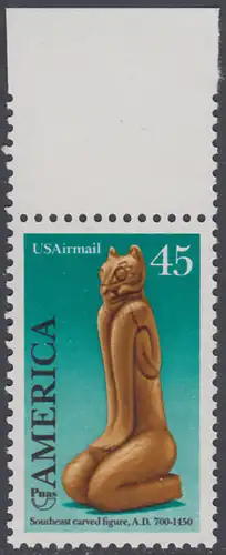 USA Michel 2056 / Scott C121 postfrisch EINZELMARKE RAND oben - Luftpostmarke: Amerika: Kunst und Brauchtum der indianischen Ureinwohner; Schnitzfigur (Calusa-Kultur)