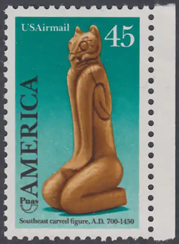 USA Michel 2056 / Scott C121 postfrisch EINZELMARKE RAND rechts - Luftpostmarke: Amerika: Kunst und Brauchtum der indianischen Ureinwohner; Schnitzfigur (Calusa-Kultur)