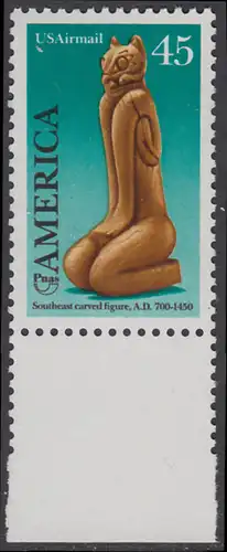 USA Michel 2056 / Scott C121 postfrisch EINZELMARKE RAND unten (a1) - Luftpostmarke: Amerika: Kunst und Brauchtum der indianischen Ureinwohner; Schnitzfigur (Calusa-Kultur)