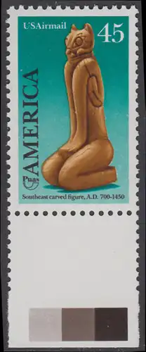 USA Michel 2056 / Scott C121 postfrisch EINZELMARKE RAND unten (a2) - Luftpostmarke: Amerika: Kunst und Brauchtum der indianischen Ureinwohner; Schnitzfigur (Calusa-Kultur)