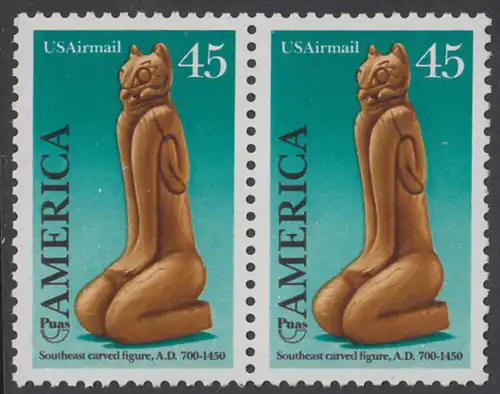 USA Michel 2056 / Scott C121 postfrisch horiz.PAAR - Luftpostmarke: Amerika: Kunst und Brauchtum der indianischen Ureinwohner; Schnitzfigur (Calusa-Kultur)