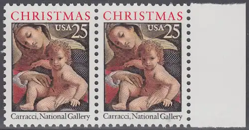 USA Michel 2057 / Scott 2427 postfrisch horiz.PAAR RAND rechts - Weihnachten: Maria mit Kind
