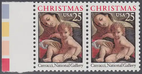 USA Michel 2057 / Scott 2427 postfrisch horiz.PAAR RAND links - Weihnachten: Maria mit Kind