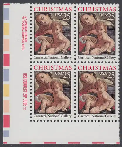 USA Michel 2057 / Scott 2427 postfrisch ZIP-BLOCK (ll) - Weihnachten: Maria mit Kind