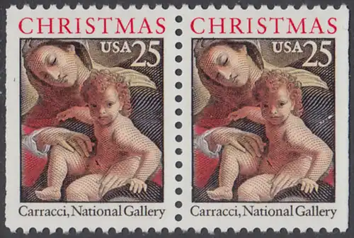 USA Michel 2057D / Scott 2427a postfrisch horiz.PAAR (rechts & links ungezähnt) - Weihnachten: Maria mit Kind