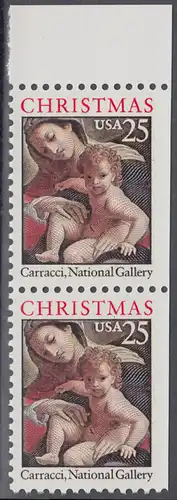 USA Michel 2057D / Scott 2427a postfrisch vert.PAAR RAND oben (rechts ungezähnt) - Weihnachten: Maria mit Kind