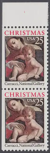 USA Michel 2057D / Scott 2427a postfrisch vert.PAAR RAND oben (links ungezähnt) - Weihnachten: Maria mit Kind