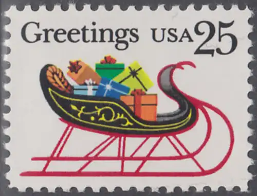 USA Michel 2058 / Scott 2428 postfrisch EINZELMARKE - Weihnachten: Schlitten mit Geschenkpäckchen