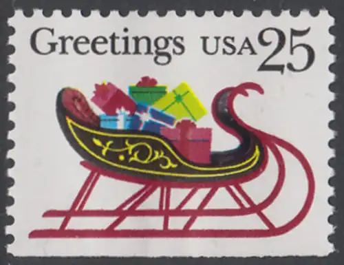USA Michel 2058D / Scott 2429 postfrisch EINZELMARKE (unten ungezähnt) - Weihnachten: Schlitten mit Geschenkpäckchen