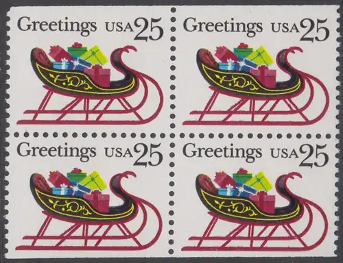 USA Michel 2058D / Scott 2429a postfrisch BLOCK (oben & unten ungezähnt) - Weihnachten: Schlitten mit Geschenkpäckchen