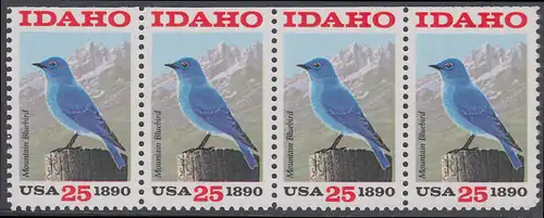 USA Michel 2072 / Scott 2439 postfrisch horiz.STRIP(4) (oben ungezähnt) - 100 Jahre Staat Idaho: Berghüttensänger
