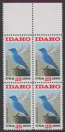 USA Michel 2072 / Scott 2439 postfrisch BLOCK RÄNDER oben - 100 Jahre Staat Idaho: Berghüttensänger