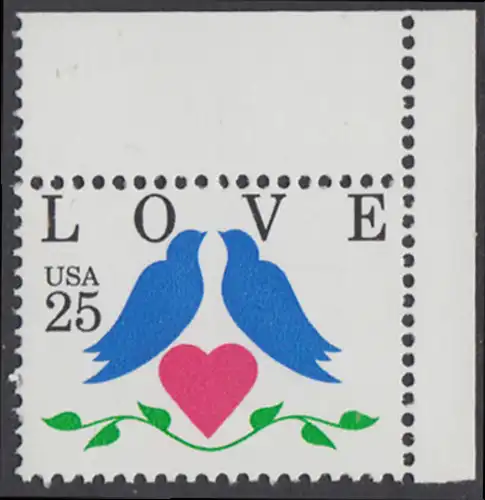 USA Michel 2073 / Scott 2440 postfrisch EINZELMARKE ECKRAND oben rechts - Grußmarken: Tauben, Herz