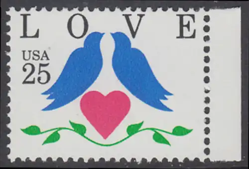 USA Michel 2073 / Scott 2440 postfrisch EINZELMARKE RAND rechts - Grußmarken: Tauben, Herz
