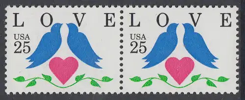 USA Michel 2073 / Scott 2440 postfrisch horiz.PAAR - Grußmarken: Tauben, Herz
