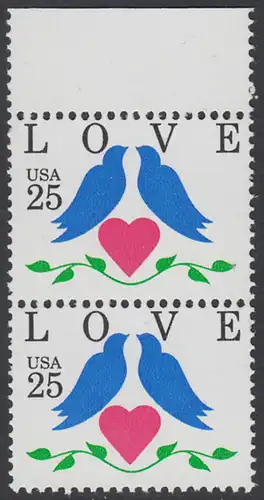 USA Michel 2073 / Scott 2440 postfrisch vert.PAAR RAND oben - Grußmarken: Tauben, Herz