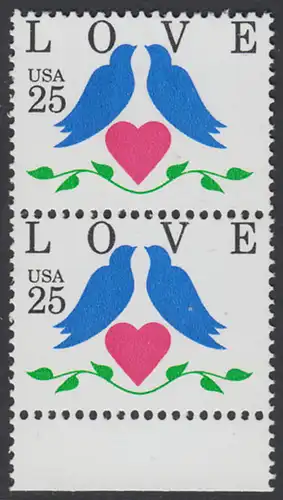 USA Michel 2073 / Scott 2440 postfrisch vert.PAAR RAND unten - Grußmarken: Tauben, Herz