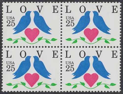 USA Michel 2073 / Scott 2440 postfrisch BLOCK - Grußmarken: Tauben, Herz