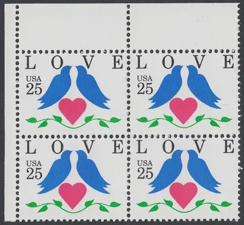 USA Michel 2073 / Scott 2440 postfrisch BLOCK ECKRAND oben links - Grußmarken: Tauben, Herz