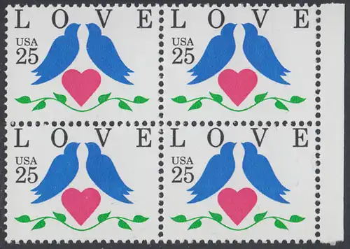 USA Michel 2073 / Scott 2440 postfrisch BLOCK RÄNDER rechts - Grußmarken: Tauben, Herz