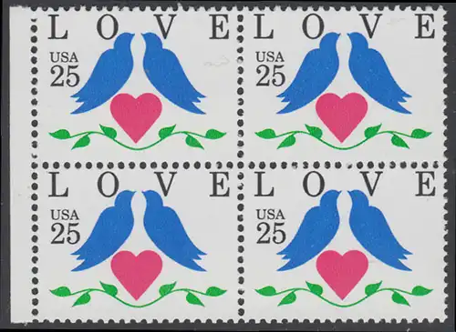 USA Michel 2073 / Scott 2440 postfrisch BLOCK RÄNDER links - Grußmarken: Tauben, Herz