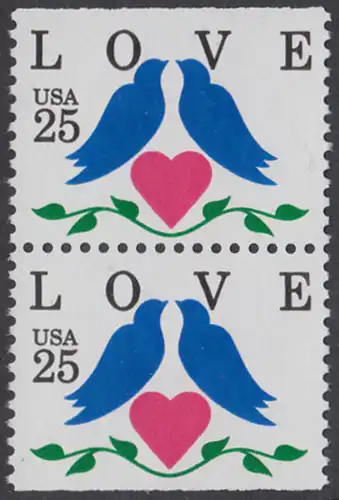 USA Michel 2073D / Scott 2441 postfrisch vert.PAAR (oben & unten ungezähnt) - Grußmarken: Tauben, Herz