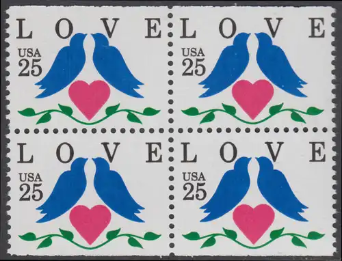 USA Michel 2073D / Scott 2441a postfrisch BLOCK (aus Markenheft) - Grußmarken: Tauben, Herz