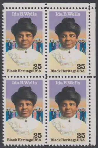 USA Michel 2074 / Scott 2442 postfrisch BLOCK ECKRAND oben rechts - Schwarzamerikanisches Erbe: Ida B. Wells (1862-1931), Bürgerrechtlerin