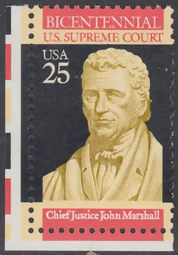 USA Michel 2075 / Scott 2415 postfrisch EINZELMARKE ECKRAND unten links - 200 Jahre Oberster Gerichtshof: John Marshall (1755-1835), Jurist und Politiker