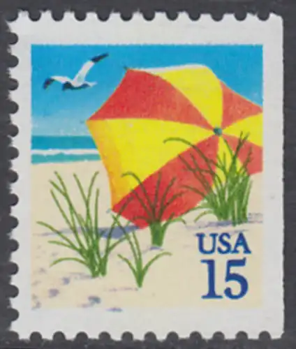 USA Michel 2076 / Scott 2443 postfrisch EINZELMARKE (rechts ungezähnt) - Tourismus: Sonnenschirm, Strand