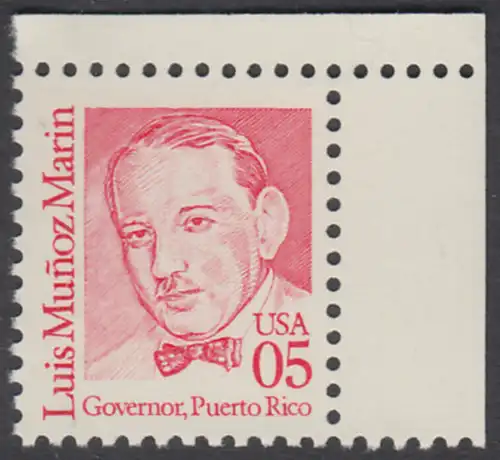 USA Michel 2077 / Scott 2173 postfrisch EINZELMARKE ECKRAND oben rechts - Amerikanische Persönlichkeiten: Luis Muñoz Marin (1898-1980), 1. Gouverneur von Puerto Rico