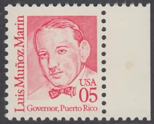 USA Michel 2077 / Scott 2173 postfrisch EINZELMARKE RAND rechts - Amerikanische Persönlichkeiten: Luis Muñoz Marin (1898-1980), 1. Gouverneur von Puerto Rico