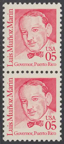 USA Michel 2077 / Scott 2173 postfrisch vert.PAAR - Amerikanische Persönlichkeiten: Luis Muñoz Marin (1898-1980), 1. Gouverneur von Puerto Rico