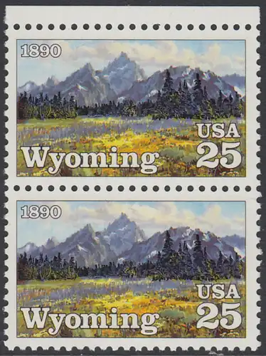 USA Michel 2078 / Scott 2444 postfrisch vert.PAAR RAND oben - 100 Jahre Staat Wyoming: Grand-Teton-Gebirge