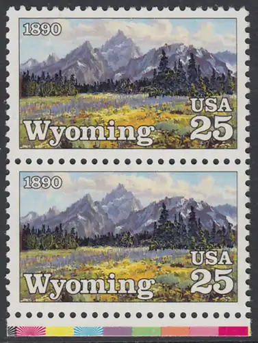 USA Michel 2078 / Scott 2444 postfrisch vert.PAAR RAND unten - 100 Jahre Staat Wyoming: Grand-Teton-Gebirge