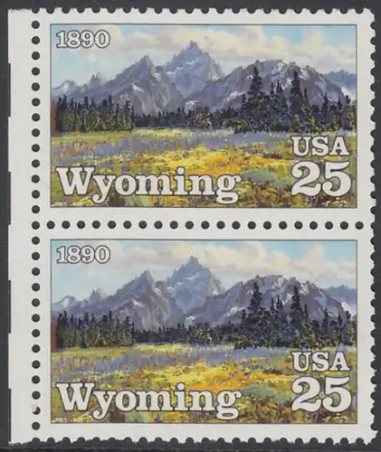 USA Michel 2078 / Scott 2444 postfrisch vert.PAAR RÄNDER links - 100 Jahre Staat Wyoming: Grand-Teton-Gebirge