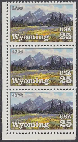 USA Michel 2078 / Scott 2444 postfrisch vert.STRIP(3) ECKRAND unten links - 100 Jahre Staat Wyoming: Grand-Teton-Gebirge