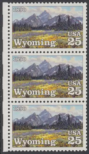 USA Michel 2078 / Scott 2444 postfrisch vert.STRIP(3) RÄNDER links - 100 Jahre Staat Wyoming: Grand-Teton-Gebirge