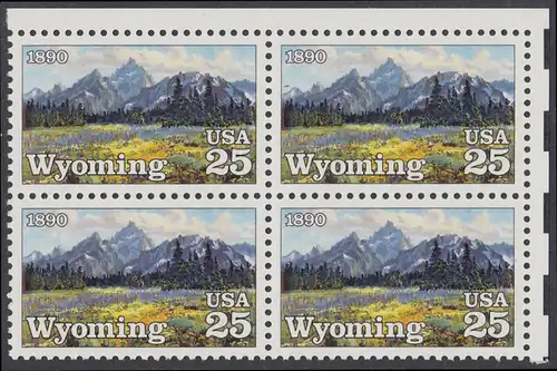 USA Michel 2078 / Scott 2444 postfrisch BLOCK ECKRAND oben rechts - 100 Jahre Staat Wyoming: Grand-Teton-Gebirge