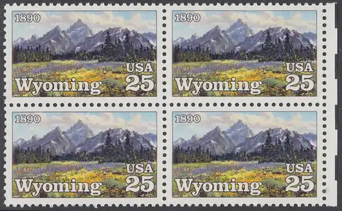 USA Michel 2078 / Scott 2444 postfrisch BLOCK RAND rechts - 100 Jahre Staat Wyoming: Grand-Teton-Gebirge