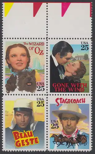 USA Michel 2079-2082 / Scott 2445-2448 postfrisch BLOCK RÄNDER oben - Klassische Filme: Kinoplakate