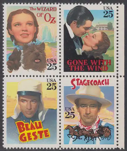 USA Michel 2079-2082 / Scott 2445-2448 postfrisch BLOCK RÄNDER rechts - Klassische Filme: Kinoplakate