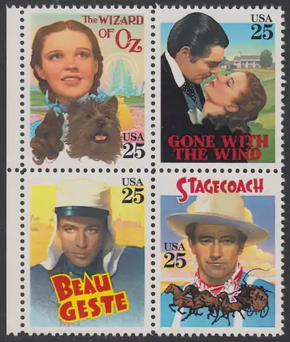 USA Michel 2079-2082 / Scott 2445-2448 postfrisch BLOCK RÄNDER links - Klassische Filme: Kinoplakate