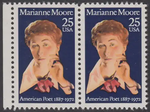 USA Michel 2083 / Scott 2449 postfrisch horiz.PAAR RAND links - Marianne Moore (1887-1972), Schriftstellerin