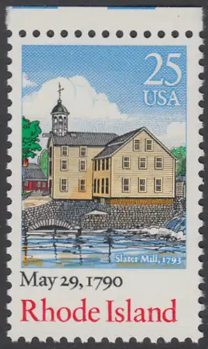USA Michel 2091 / Scott 2348 postfrisch EINZELMARKE RAND oben - 200. Jahrestag der Ratifizierung der Verfassung durch den Staat Rhode Island: Slater-Mühle, Pawtucket (erbaut 1793)