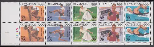 USA Michel 2093-2097 / Scott 2491-2500 postfrisch horiz.PLATEBLOCK(10) ECKRAND unten links m/ Platten-# A1111 (b) - Olympiasieger