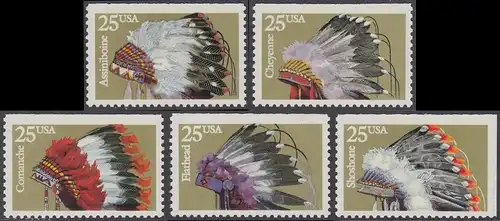 USA Michel 2098 / Scott 2505 postfrisch SATZ(5) EINZELMARKEN (aus Markenheft / a4) - Indianer-Kopfschmuck