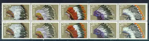 USA Michel 2098 / Scott 2505 postfrisch MARKENHEFTCHEN-BLATT(10) - Indianer-Kopfschmuck 